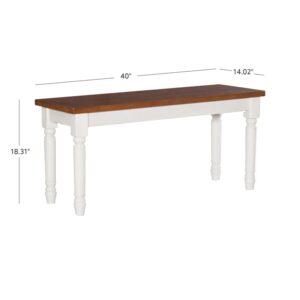 Powell Furniture Linon Willow Wood Dining Bench in Vanilla White and Honey Brown