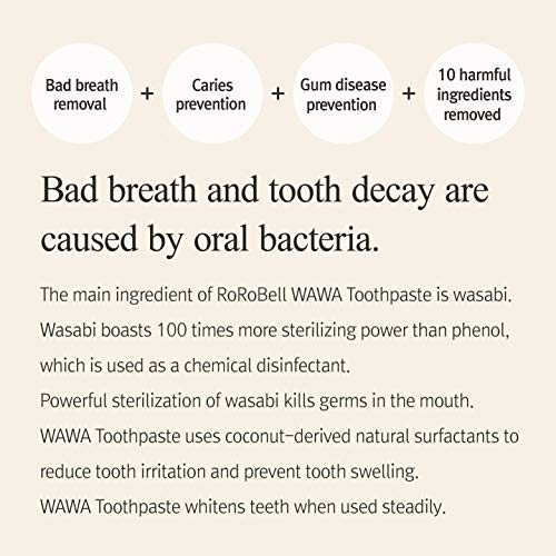 ROROBELL Wawa Toothpaste Made for My Boyfriend's Bad Breath, Sensitive Teeth, Improvement of Gum Problems/Peppermint Flavor/Made with Wasabi I 3.53 fl.oz (3.53 Fl Oz (Pack of 1))