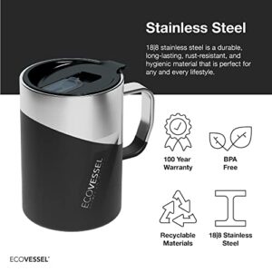 EcoVessel TRANSIT Stainless Steel Travel Mug/Coffee Mug with Slider Lid & Ergonomic Handle, Tumbler With Handle Insulated Coffee Mug - 12oz (Blue Moon)