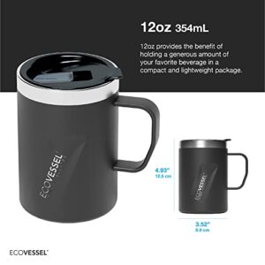 EcoVessel TRANSIT Stainless Steel Travel Mug/Coffee Mug with Slider Lid & Ergonomic Handle, Tumbler With Handle Insulated Coffee Mug - 12oz (Blue Moon)