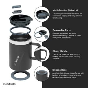 EcoVessel TRANSIT Stainless Steel Travel Mug/Coffee Mug with Slider Lid & Ergonomic Handle, Tumbler With Handle Insulated Coffee Mug - 12oz (Blue Moon)