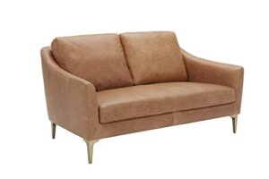amazon brand – rivet alonzo contemporary leather loveseat sofa, 63.8"w, cognac