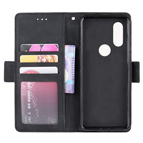 HualuBro Motorola One Vision Case, Magnetic Full Body Protection Shockproof Flip Leather Wallet Case Cover with Card Slot Holder for Motorola Moto One Vision Phone Case (Black)