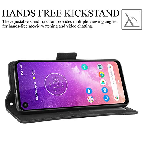 HualuBro Motorola One Vision Case, Magnetic Full Body Protection Shockproof Flip Leather Wallet Case Cover with Card Slot Holder for Motorola Moto One Vision Phone Case (Black)