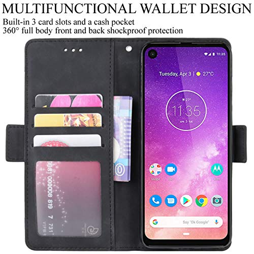 HualuBro Motorola One Vision Case, Magnetic Full Body Protection Shockproof Flip Leather Wallet Case Cover with Card Slot Holder for Motorola Moto One Vision Phone Case (Black)