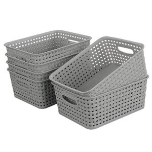 cadineus 6-pack grey woven plastic storage baskets, organizing bins