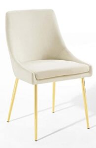 modway viscount performance velvet dining chairs - set of 2, gold ivory