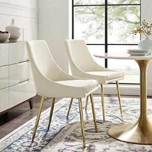 Modway Viscount Performance Velvet Dining Chairs - Set of 2, Gold Ivory