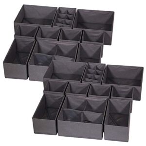 diommell 21 pack foldable cloth storage box closet dresser drawer organizer divider fabric baskets bins containers for baby clothes underwear bras socks lingerie clothing,dark grey 24249