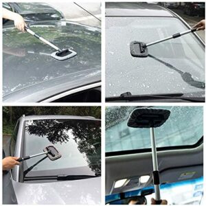 REENFAYA Windshield Cleaner Window Windshield Cleaning Tool with Extendable Handle and Washable Reusable Microfiber Cloth Auto Interior Exterior Glass Wiper Car Glass Cleaner Kit-2 Pack