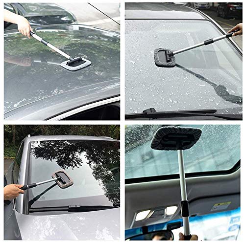 REENFAYA Windshield Cleaner Window Windshield Cleaning Tool with Extendable Handle and Washable Reusable Microfiber Cloth Auto Interior Exterior Glass Wiper Car Glass Cleaner Kit-2 Pack