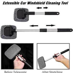 REENFAYA Windshield Cleaner Window Windshield Cleaning Tool with Extendable Handle and Washable Reusable Microfiber Cloth Auto Interior Exterior Glass Wiper Car Glass Cleaner Kit-2 Pack