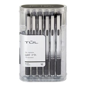 tul® gl seriesretractable gel pens, bold point, 1.0 mm, silver barrel, black ink, pack of 12 pens