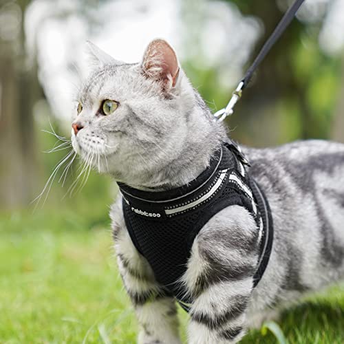 rabbitgoo Cat Harness and Leash Set for Walking Escape Proof, Adjustable Soft Kittens Vest with Reflective Strip for Cats, Comfortable Outdoor Vest, Black, S