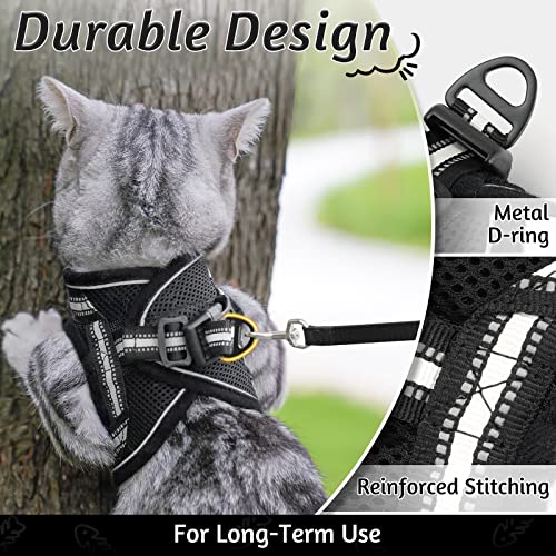 rabbitgoo Cat Harness and Leash Set for Walking Escape Proof, Adjustable Soft Kittens Vest with Reflective Strip for Cats, Comfortable Outdoor Vest, Black, S