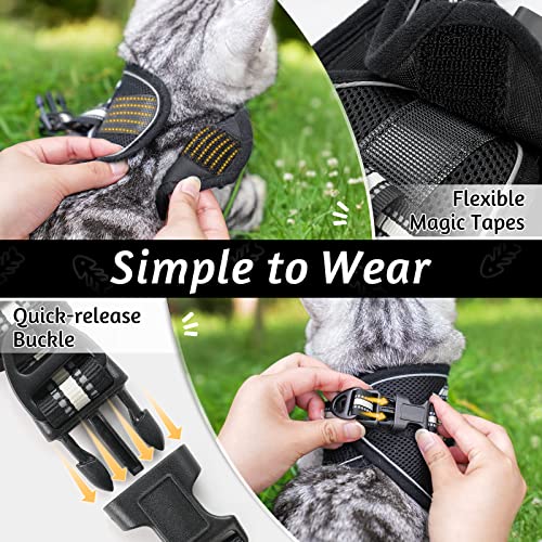 rabbitgoo Cat Harness and Leash Set for Walking Escape Proof, Adjustable Soft Kittens Vest with Reflective Strip for Cats, Comfortable Outdoor Vest, Black, S