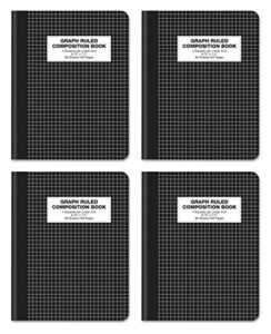 quad ruled composition book notebook, 4 pack, hardcover 4x4 graph ruled paper, 80 sheets, 9.75" x 7.5", by better office products, black cover, 4 pack