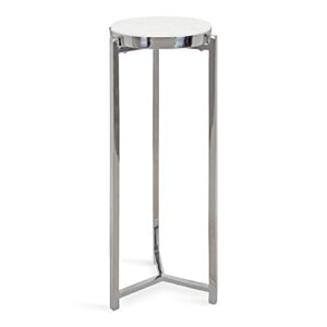 kate and laurel aguilar glam drink table, 8" x 8" x 23", silver and white, transitional tea table and plant stand with marble tabletop