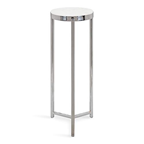 Kate and Laurel Aguilar Glam Drink Table, 8" x 8" x 23", Silver and White, Transitional Tea Table and Plant Stand with Marble Tabletop