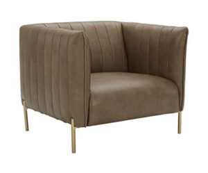 amazon brand - rivet frederick mid-century channel tufted living room chair, taupe leather, 34.6" d x 38.1" w x 31.4" h