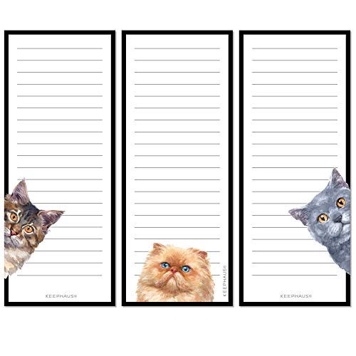 Curious Cats Magnetic To Do List Notepads (3 Pack); Grocery Shopping List Magnet Pad for Fridge; Magnetic Paper Pad for Reminders, Memo Pad and Scratch Pad; Cute Cat Designs | 50 Sheets per Note Pad