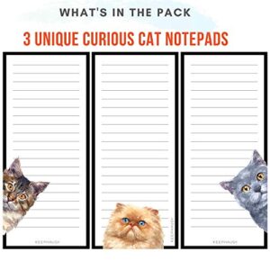 Curious Cats Magnetic To Do List Notepads (3 Pack); Grocery Shopping List Magnet Pad for Fridge; Magnetic Paper Pad for Reminders, Memo Pad and Scratch Pad; Cute Cat Designs | 50 Sheets per Note Pad