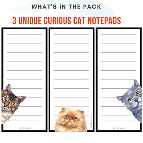 Curious Cats Magnetic To Do List Notepads (3 Pack); Grocery Shopping List Magnet Pad for Fridge; Magnetic Paper Pad for Reminders, Memo Pad and Scratch Pad; Cute Cat Designs | 50 Sheets per Note Pad