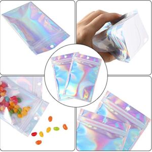 ISKYBOB 100 Pieces Resealable Mylar Zip Lock Bags Rainbow Flat Foil Pouches Smell Proof Food Storage Gift Package Supplies, L