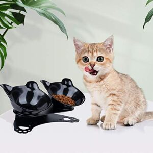 Pantula Anti Vomiting Cat Bowls, Elevated Plastic Cat Food Bowl, Tilted 15° Raised Cat Dishes with Non-Slip Rubber Base Stand for Cats (Black)