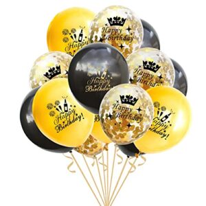 happy birthday balloons black gold party decorations latex gold confetti balloon printed happy birthday for women men girl boy theme birthday party decoration 15 pack 12 inch