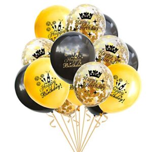 Happy Birthday Balloons Black Gold Party Decorations Latex Gold Confetti Balloon Printed Happy Birthday for Women Men Girl Boy Theme Birthday Party Decoration 15 Pack 12 Inch