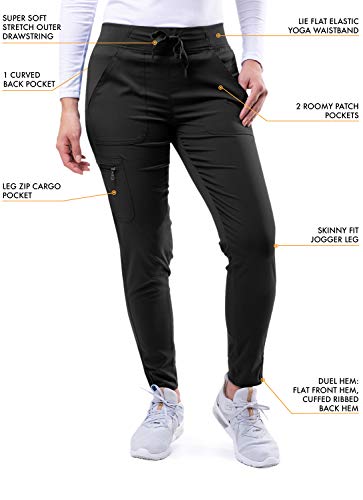 Adar Pro Scrubs for Women - Ultimate Yoga Jogger Scrub Pants - P7104 - Black - M