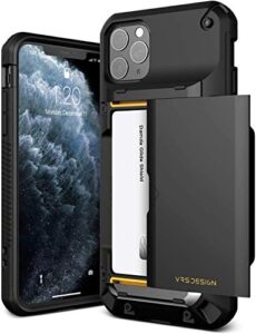vrs design damda glide pro compatible for iphone 11 pro max case, with [4 cards] premium sturdy [semi auto] credit card holder slot wallet for iphone 11 pro max 6.5 inch(2019) black