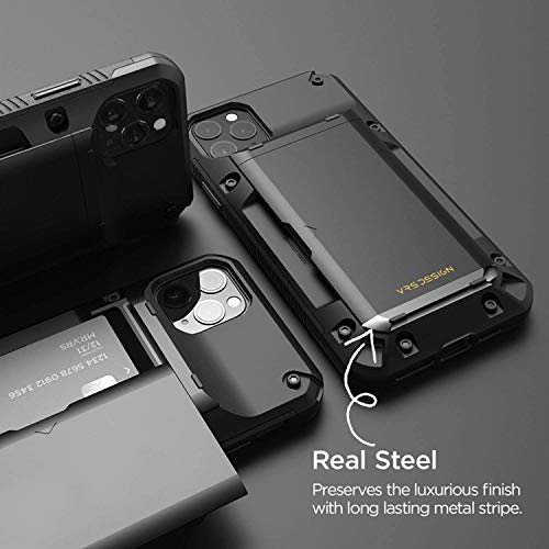 VRS DESIGN Damda Glide Pro Compatible for iPhone 11 Pro Max Case, with [4 Cards] Premium Sturdy [Semi Auto] Credit Card Holder Slot Wallet for iPhone 11 Pro Max 6.5 inch(2019) Black