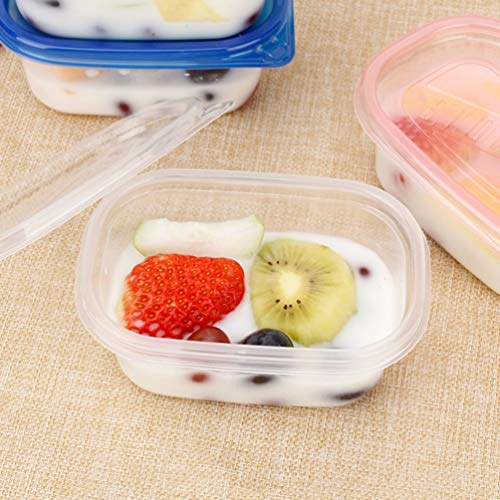 Toyvian 12pcs Food Storage Containers with Lids Rectangular Plastic Lunch Boxes Disposable Food Container Kitchen Sealed Box for Fruit Cake 280ML (Green,Blue,Transparent,Pinkï¼‰