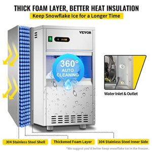 VEVOR 110V Commercial Snowflake Ice Maker 44LBS/24H, ETL Approved Food Grade Stainless Steel Flake Ice Machine Freestanding Flake Ice Maker for Seafood Restaurant, Scoop Included