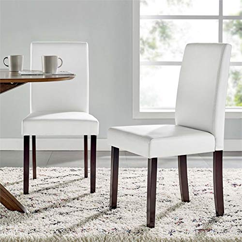Modway Prosper Faux Leather Dining Side Chair Set of 2, White