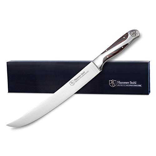 Hammer Stahl 10-Inch Scimitar, X50CrMoV15 Forged German High Carbon Steel Meat Knife with Quad-Tang Pakkawood Handle - Butcher's Breaking Cimitar Knife