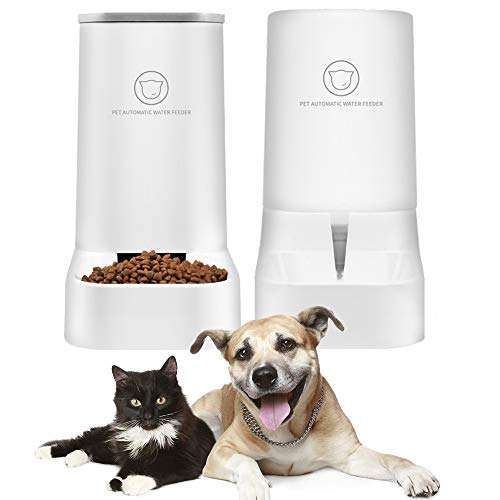 Automatic Pet Cat Dog Food Water Dispenser and Feeder in Set 3.8L, Gravity Waterer Food Bowl Water Drinking Fountain Self-Dispensing for Small Medium Pets Cats Dogs Puppy Kitten