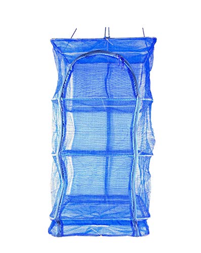 FaFaVila 15.7inch Blue 3 Layer Non-Toxic Nylon Netting Collapsible Mesh Hanging Drying Dry Rack Net Food Dehydrator Receive Storage Carrying Bag (40x40cm/15.7x15.7inch, Blue)