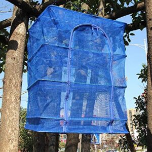FaFaVila 15.7inch Blue 3 Layer Non-Toxic Nylon Netting Collapsible Mesh Hanging Drying Dry Rack Net Food Dehydrator Receive Storage Carrying Bag (40x40cm/15.7x15.7inch, Blue)