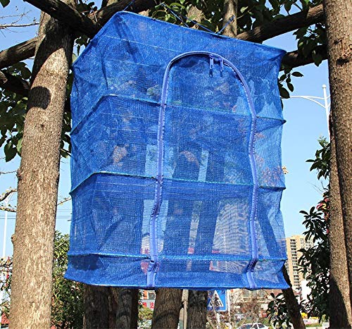 FaFaVila 15.7inch Blue 3 Layer Non-Toxic Nylon Netting Collapsible Mesh Hanging Drying Dry Rack Net Food Dehydrator Receive Storage Carrying Bag (40x40cm/15.7x15.7inch, Blue)