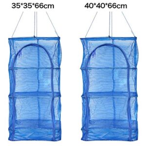 FaFaVila 15.7inch Blue 3 Layer Non-Toxic Nylon Netting Collapsible Mesh Hanging Drying Dry Rack Net Food Dehydrator Receive Storage Carrying Bag (40x40cm/15.7x15.7inch, Blue)