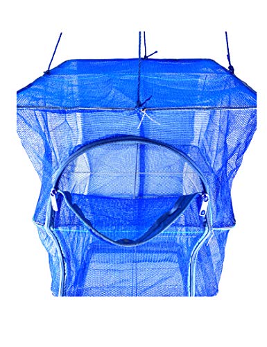 FaFaVila 15.7inch Blue 3 Layer Non-Toxic Nylon Netting Collapsible Mesh Hanging Drying Dry Rack Net Food Dehydrator Receive Storage Carrying Bag (40x40cm/15.7x15.7inch, Blue)