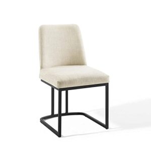 modway amplify sled base upholstered fabric dining side chair, black beige 22 x 19 x 32