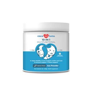 10 in 1 multivitamin for dogs and cats - 4 oz powder - hip and joint support - omega fish oil & vitamins with coq10 for skin & heart health - probiotics & enzymes for gut & immune health…
