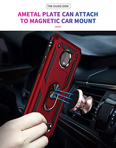 Military Grade Drop Impact for Motorola Moto Z4 Case,Moto Z4 Play Case 360 Metal Rotating Ring Kickstand Holder Magnetic Car Mount Armor Heavy Duty Case Z4 Z4 Play Z4 Force Phone Case (Red)