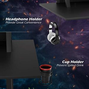 Casart Gaming Desk 48'for Gamer, Gaming Computer Workstation with Cup & Headphone Holder, Socket of 3-Outlet & 2 USB Ports Multifunctional Writing Desk for Home and Office