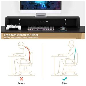 Casart Gaming Desk 48'for Gamer, Gaming Computer Workstation with Cup & Headphone Holder, Socket of 3-Outlet & 2 USB Ports Multifunctional Writing Desk for Home and Office