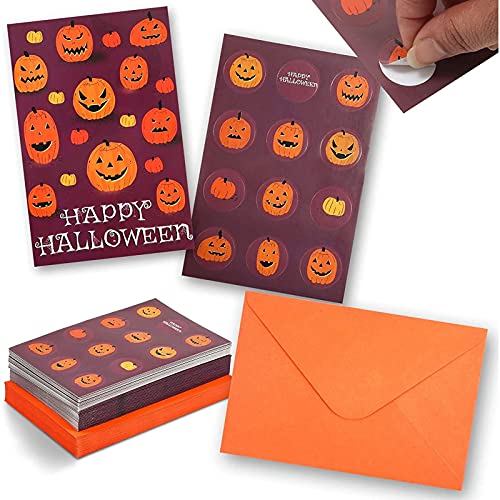 Halloween Greeting Cards with Orange Envelopes, Stickers (4 x 6 In, 36 Pack)